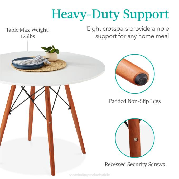 accesorio Best Choice Products mesa de comedor moderna redonda de mediados de siglo con patas de madera de haya: 35,5 pulgadas blanco08BN663