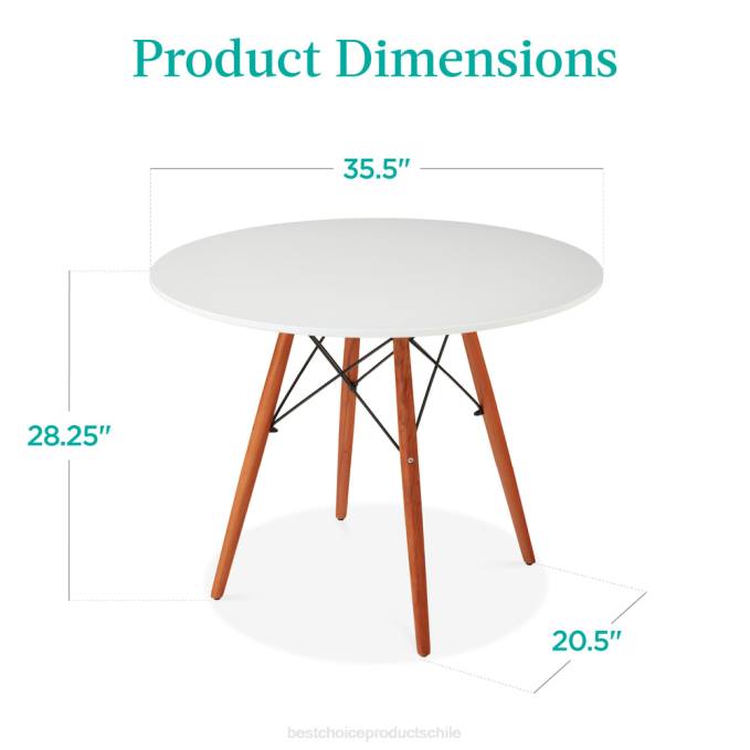 accesorio Best Choice Products mesa de comedor moderna redonda de mediados de siglo con patas de madera de haya: 35,5 pulgadas blanco08BN663