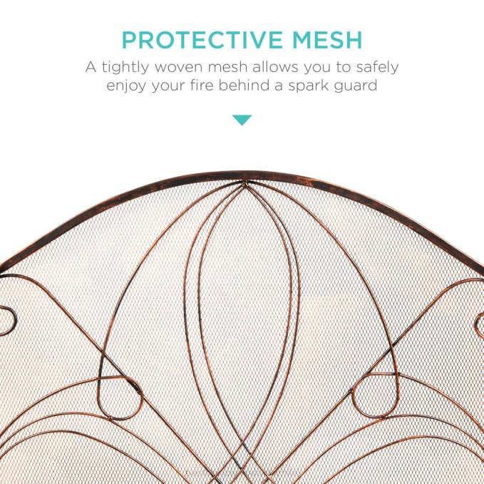 accesorio Best Choice Products Cubierta de pantalla para chimenea de metal de hierro forjado de 3 paneles con diseño de volutas cobre08BN1262