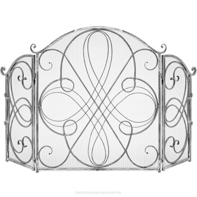 accesorio Best Choice Products Cubierta de pantalla para chimenea de metal de hierro forjado de 3 paneles con diseño de volutas estaño08BN1263