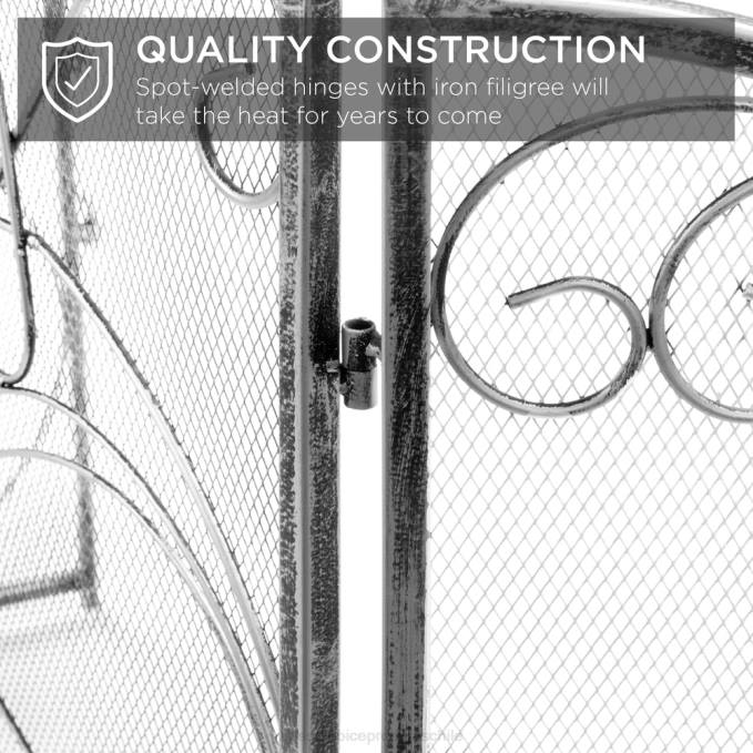 accesorio Best Choice Products Cubierta de pantalla para chimenea de metal de hierro forjado de 3 paneles con diseño de volutas estaño08BN1263