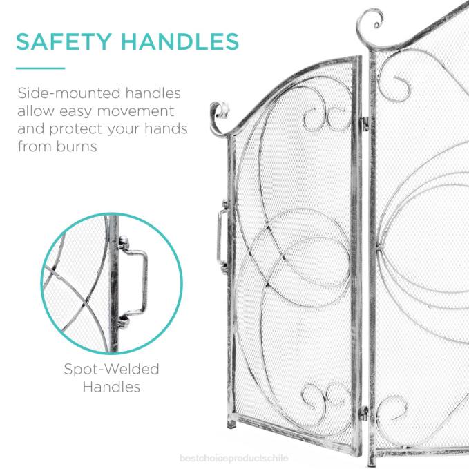 accesorio Best Choice Products Cubierta de pantalla para chimenea de metal de hierro forjado de 3 paneles con diseño de volutas estaño08BN1263