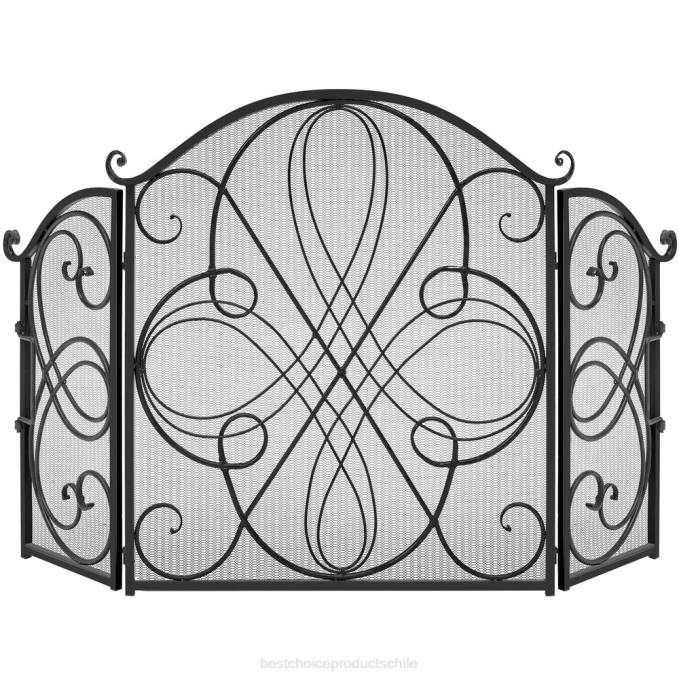 accesorio Best Choice Products Cubierta de pantalla para chimenea de metal de hierro forjado de 3 paneles con diseño de volutas negro08BN1264