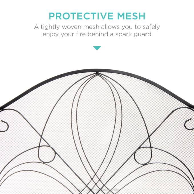 accesorio Best Choice Products Cubierta de pantalla para chimenea de metal de hierro forjado de 3 paneles con diseño de volutas negro08BN1264