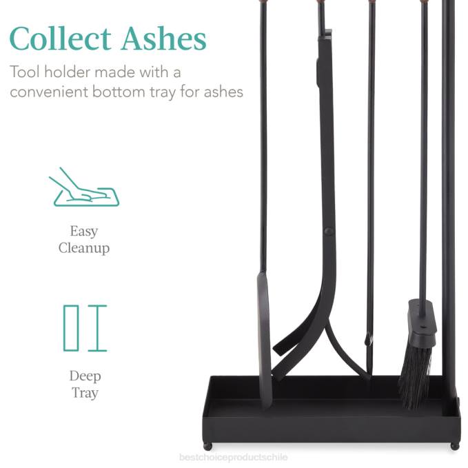 accesorio Best Choice Products Juego de herramientas antiguas para chimenea interior y exterior, moderno y contemporáneo, 5 piezas negro08BN668