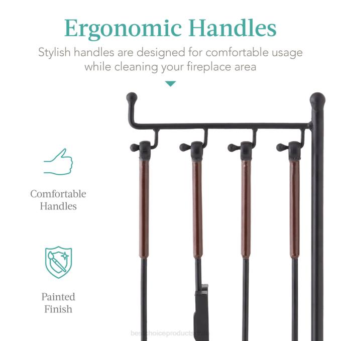 accesorio Best Choice Products Juego de herramientas antiguas para chimenea interior y exterior, moderno y contemporáneo, 5 piezas negro08BN668