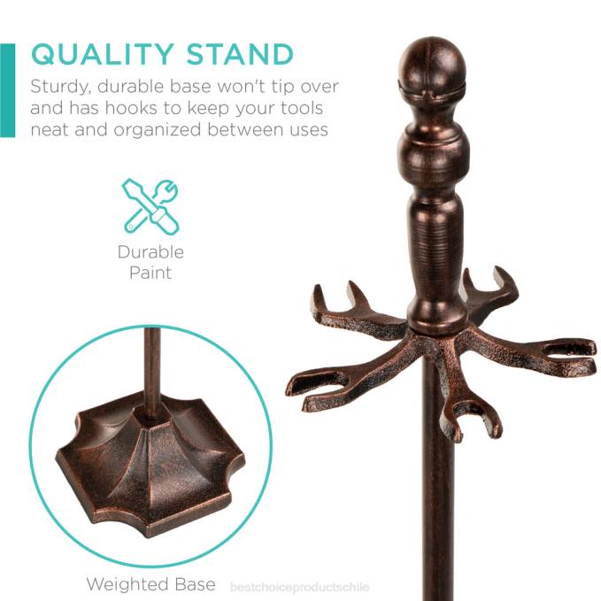 accesorio Best Choice Products Juego de herramientas para chimenea y brasero de interior y exterior de hierro rústico de 5 piezas con soporte cobre08BN704