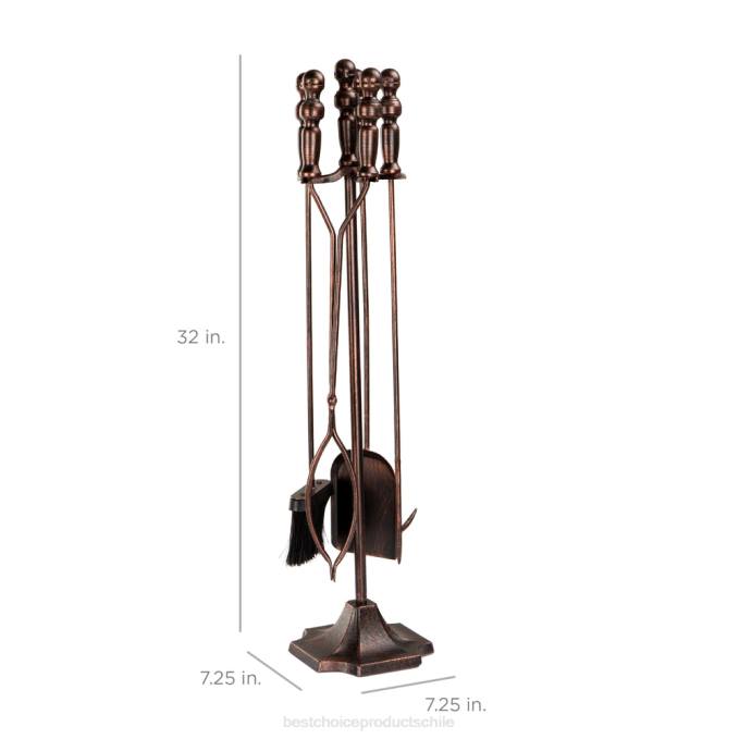 accesorio Best Choice Products Juego de herramientas para chimenea y brasero de interior y exterior de hierro rústico de 5 piezas con soporte cobre08BN704