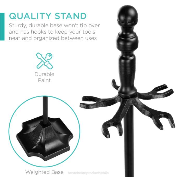 accesorio Best Choice Products Juego de herramientas para chimenea y brasero de interior y exterior de hierro rústico de 5 piezas con soporte negro08BN703