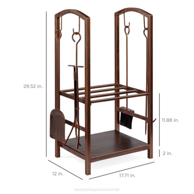 accesorio Best Choice Products Juego de herramientas para soporte de leña de 5 piezas con gancho, escoba, pala y pinzas cobre08BN352