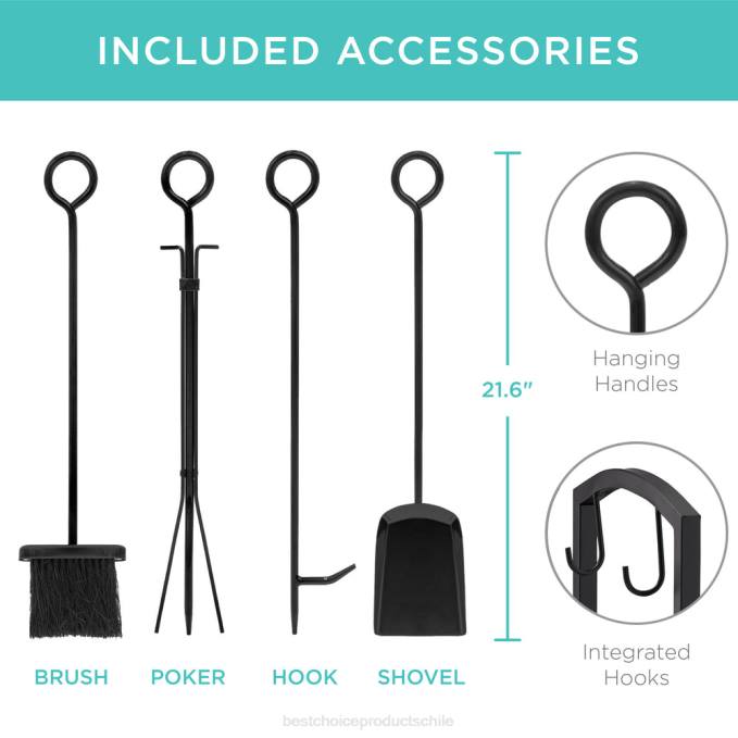 accesorio Best Choice Products Juego de herramientas para soporte de leña de 5 piezas con gancho, escoba, pala y pinzas negro08BN351