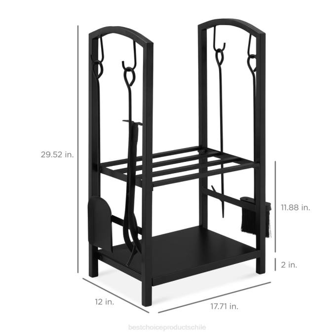 accesorio Best Choice Products Juego de herramientas para soporte de leña de 5 piezas con gancho, escoba, pala y pinzas negro08BN351