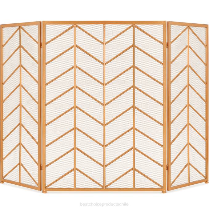 accesorio Best Choice Products Mampara de chimenea de hierro de 3 paneles con asas oro08BN1260