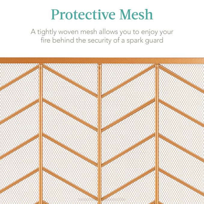 accesorio Best Choice Products Mampara de chimenea de hierro de 3 paneles con asas oro08BN1260