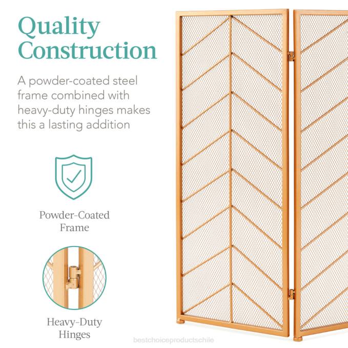 accesorio Best Choice Products Mampara de chimenea de hierro de 3 paneles con asas oro08BN1260