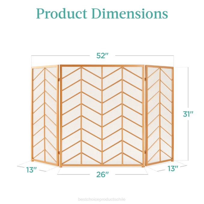 accesorio Best Choice Products Mampara de chimenea de hierro de 3 paneles con asas oro08BN1260