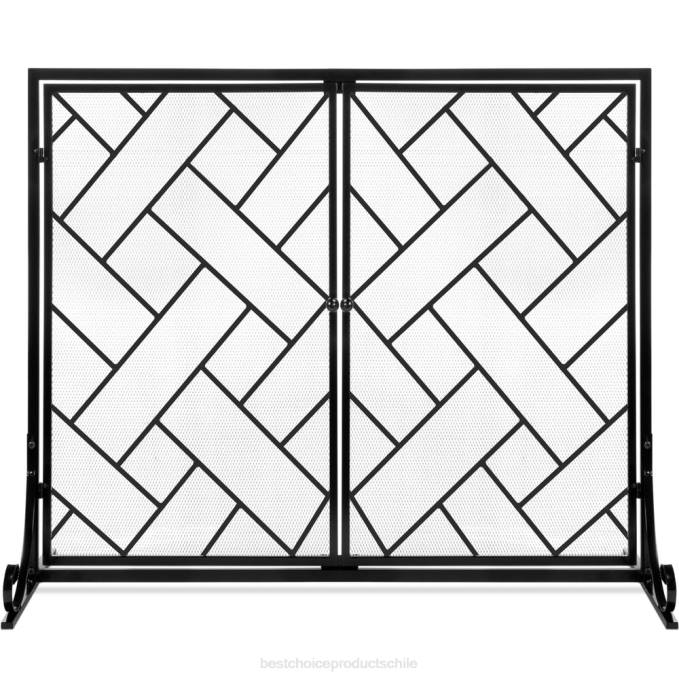 accesorio Best Choice Products Mampara de chimenea geométrica de hierro forjado de 2 paneles con puertas magnéticas negro08BN713