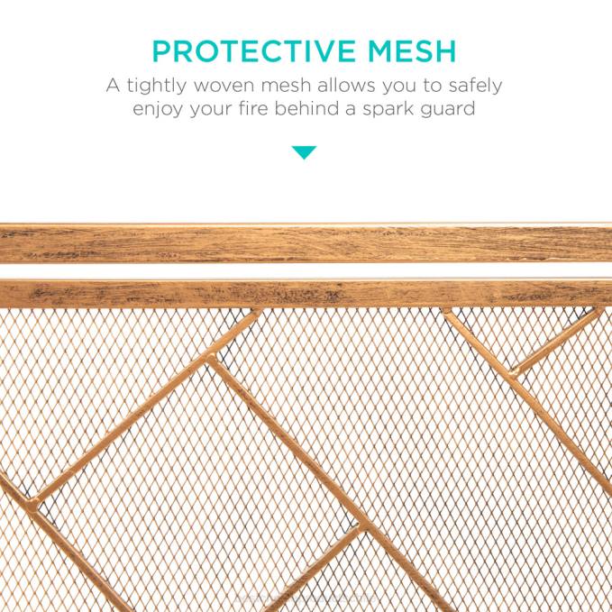 accesorio Best Choice Products Mampara de chimenea geométrica de hierro forjado de 2 paneles con puertas magnéticas oro08BN714