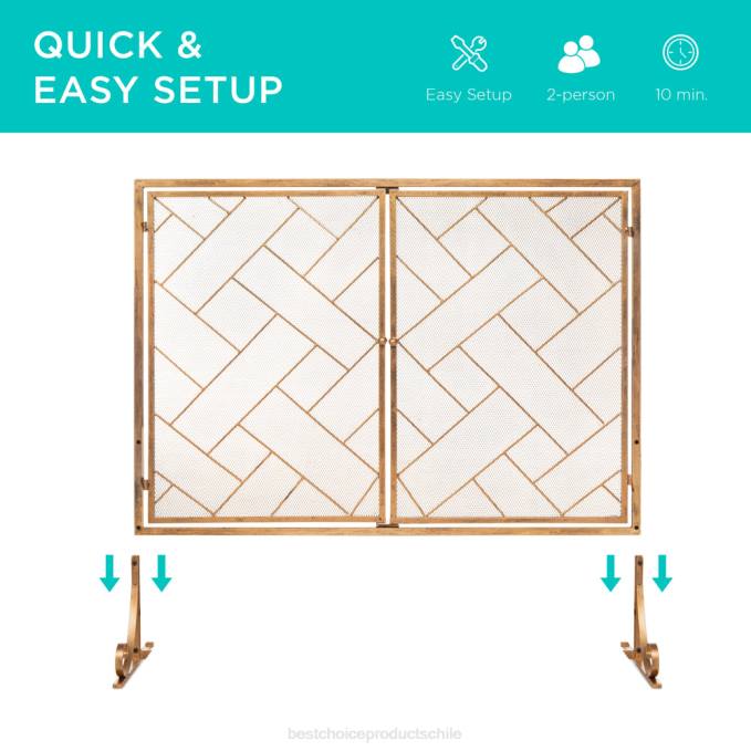 accesorio Best Choice Products Mampara de chimenea geométrica de hierro forjado de 2 paneles con puertas magnéticas oro08BN714