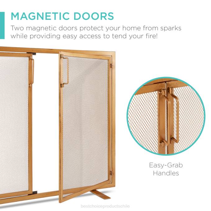 accesorio Best Choice Products Mampara para chimenea de hierro forjado de 2 puertas con puertas magnéticas oro08BN353