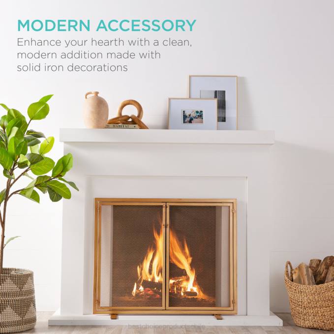 accesorio Best Choice Products Mampara para chimenea de hierro forjado de 2 puertas con puertas magnéticas oro08BN353