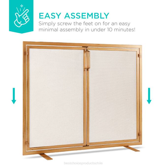 accesorio Best Choice Products Mampara para chimenea de hierro forjado de 2 puertas con puertas magnéticas oro08BN353