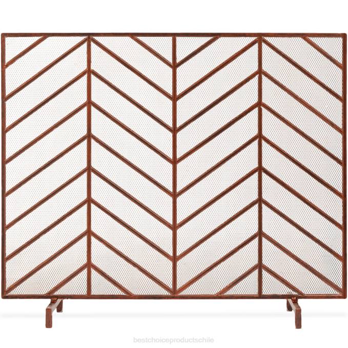 accesorio Best Choice Products Pantalla de chimenea de chevron de hierro de un solo panel con acabado antiguo cobre08BN1233