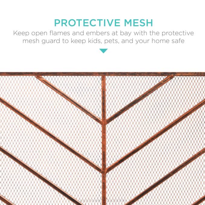 accesorio Best Choice Products Pantalla de chimenea de chevron de hierro de un solo panel con acabado antiguo cobre08BN1233