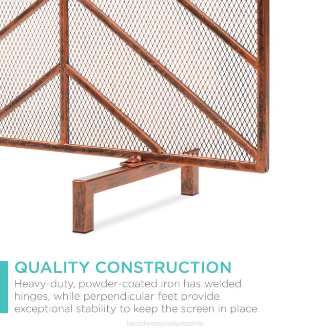 accesorio Best Choice Products Pantalla de chimenea de chevron de hierro de un solo panel con acabado antiguo cobre08BN1233