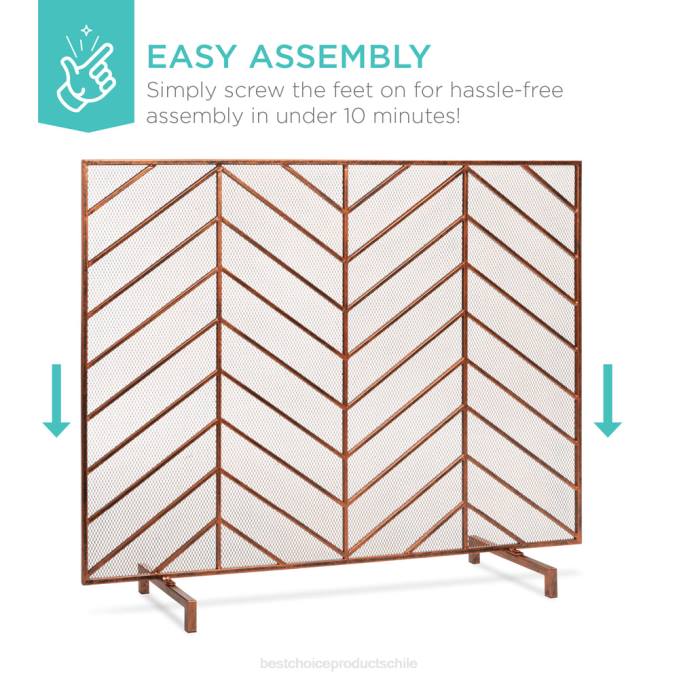accesorio Best Choice Products Pantalla de chimenea de chevron de hierro de un solo panel con acabado antiguo cobre08BN1233