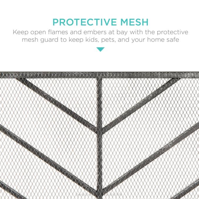 accesorio Best Choice Products Pantalla de chimenea de chevron de hierro de un solo panel con acabado antiguo estaño08BN1232