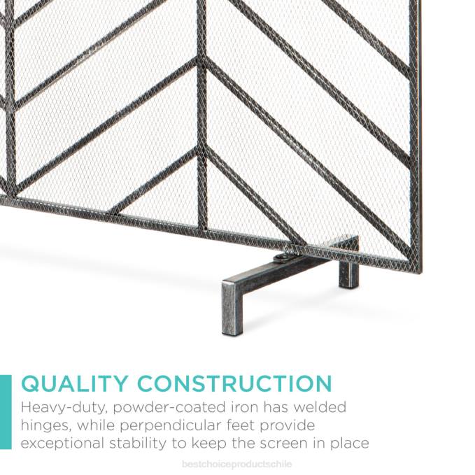 accesorio Best Choice Products Pantalla de chimenea de chevron de hierro de un solo panel con acabado antiguo estaño08BN1232