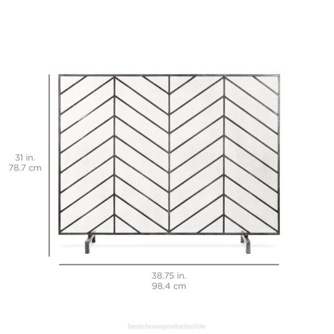 accesorio Best Choice Products Pantalla de chimenea de chevron de hierro de un solo panel con acabado antiguo estaño08BN1232