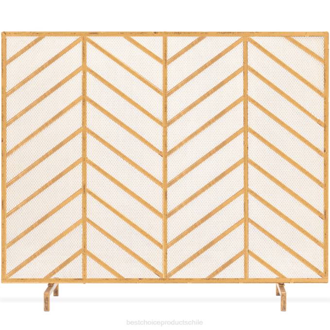 accesorio Best Choice Products Pantalla de chimenea de chevron de hierro de un solo panel con acabado antiguo oro08BN1230