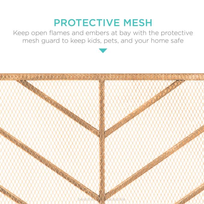 accesorio Best Choice Products Pantalla de chimenea de chevron de hierro de un solo panel con acabado antiguo oro08BN1230