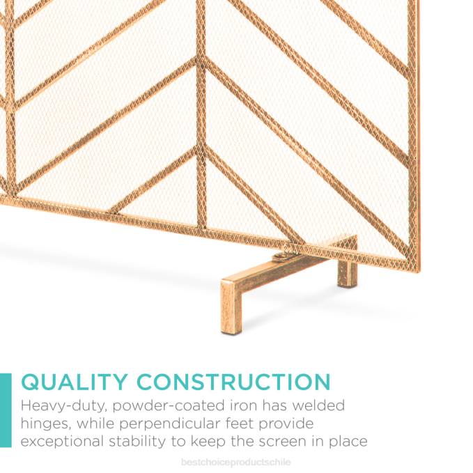 accesorio Best Choice Products Pantalla de chimenea de chevron de hierro de un solo panel con acabado antiguo oro08BN1230