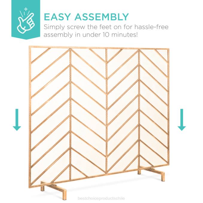 accesorio Best Choice Products Pantalla de chimenea de chevron de hierro de un solo panel con acabado antiguo oro08BN1230
