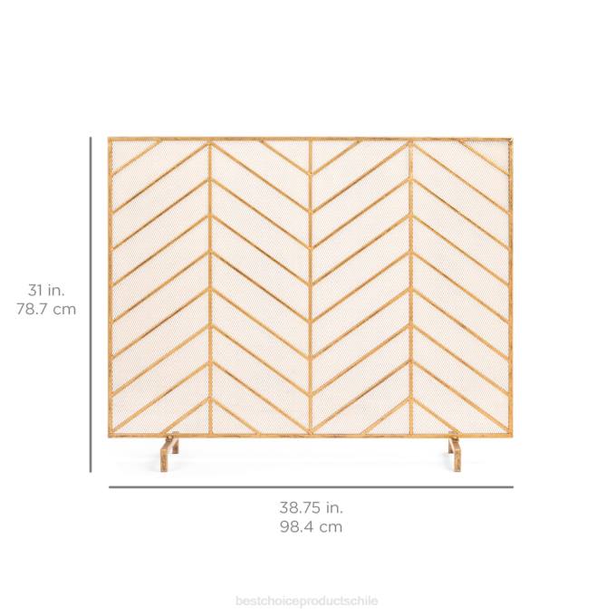 accesorio Best Choice Products Pantalla de chimenea de chevron de hierro de un solo panel con acabado antiguo oro08BN1230