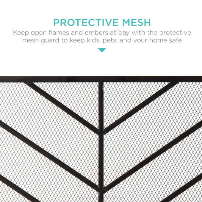 accesorio Best Choice Products Pantalla de chimenea de chevron de hierro de un solo panel con acabado antiguo satén negro08BN1231
