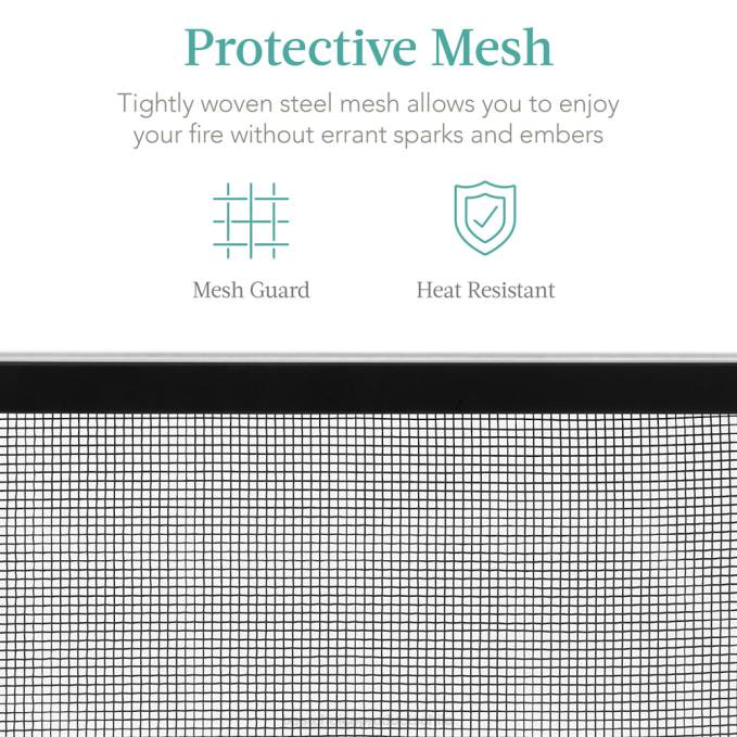 accesorio Best Choice Products Pantalla de chimenea de malla de acero hecha a mano de un solo panel con asas negro08BN346