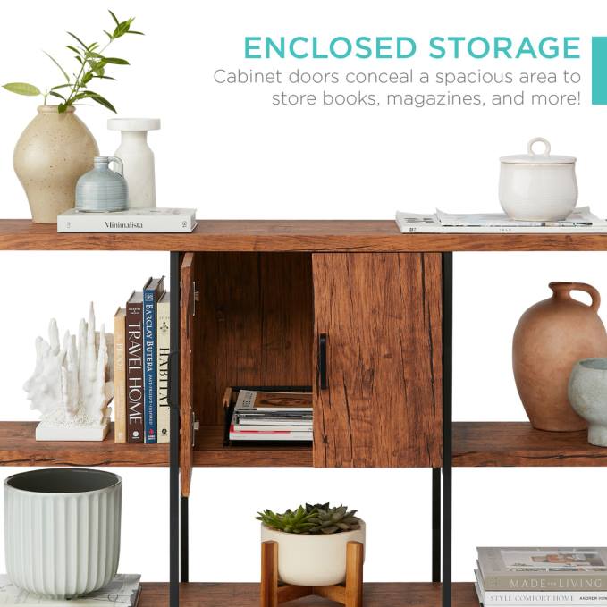 accesorio Best Choice Products Mesa consola con estantes de 3 niveles y gabinete, patas que no rayan marrón08BN701