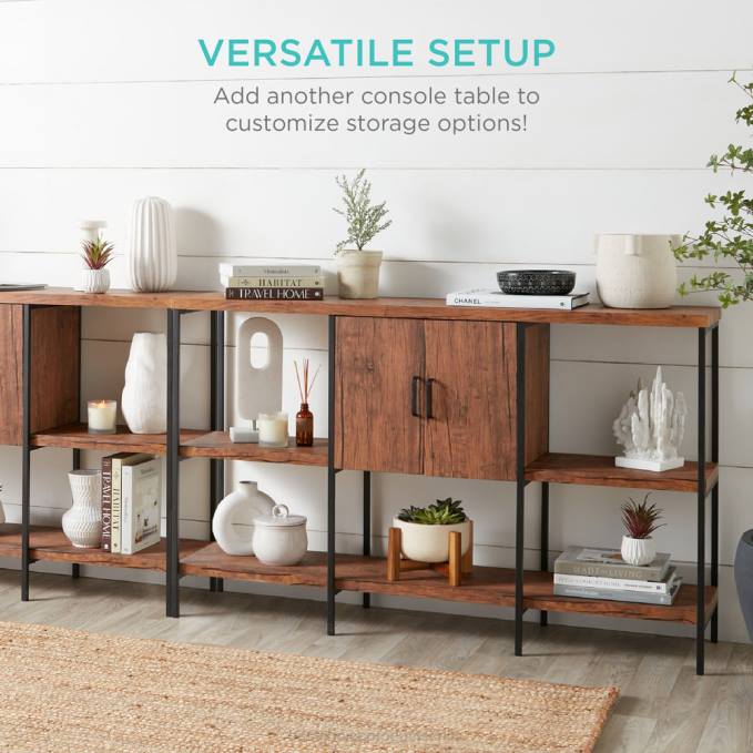 accesorio Best Choice Products Mesa consola con estantes de 3 niveles y gabinete, patas que no rayan marrón08BN701