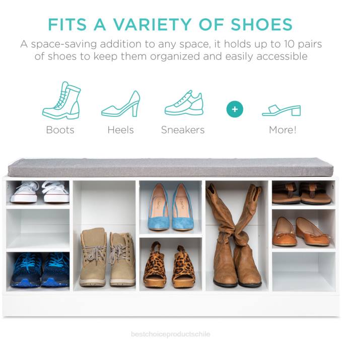 accesorio Best Choice Products banco para guardar zapatos con asiento acolchado, 10 cubículos blanco08BN1186