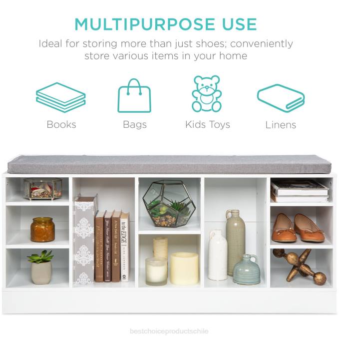 accesorio Best Choice Products banco para guardar zapatos con asiento acolchado, 10 cubículos blanco08BN1186