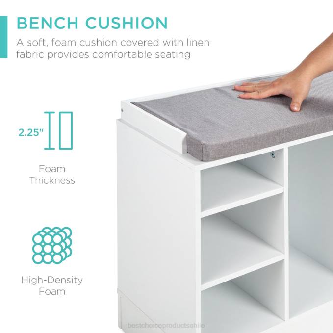 accesorio Best Choice Products banco para guardar zapatos con asiento acolchado, 10 cubículos blanco08BN1186