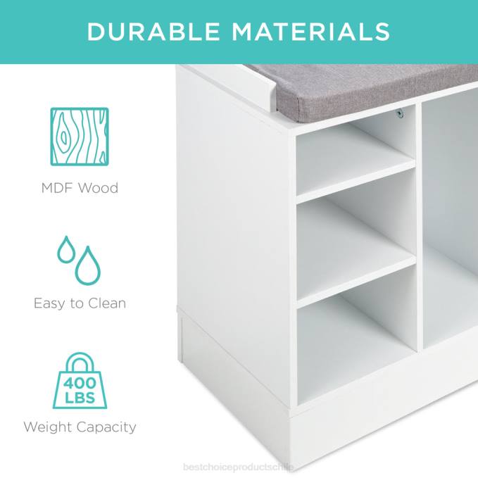 accesorio Best Choice Products banco para guardar zapatos con asiento acolchado, 10 cubículos blanco08BN1186