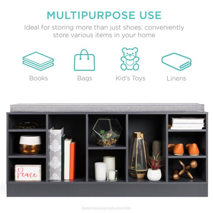 accesorio Best Choice Products banco para guardar zapatos con asiento acolchado, 10 cubículos gris08BN1185