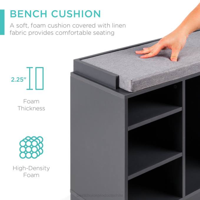 accesorio Best Choice Products banco para guardar zapatos con asiento acolchado, 10 cubículos gris08BN1185