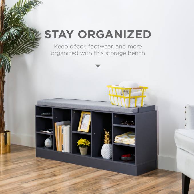 accesorio Best Choice Products banco para guardar zapatos con asiento acolchado, 10 cubículos gris08BN1185
