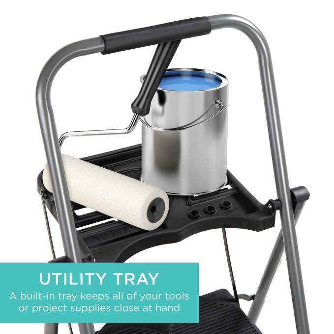 accesorio Best Choice Products Escalera de acero plegable de 3 escalones con bandeja para uso general, asidero, capacidad de 330 lb negro08BN1205